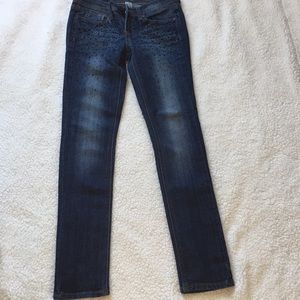 Dark blue jeans with rhinestones